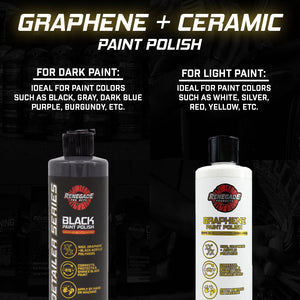 Renegade Products Graphene + Ceramic Paint Polish for dark and light paint, ideal for black, gray, and light-colored vehicles, providing shine, protection, and correction.