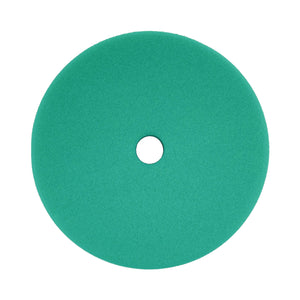 Assorted 6-inch foam polishing pads for metal and paint restoration, featuring a hook and loop base and color-coded aggressiveness levels.