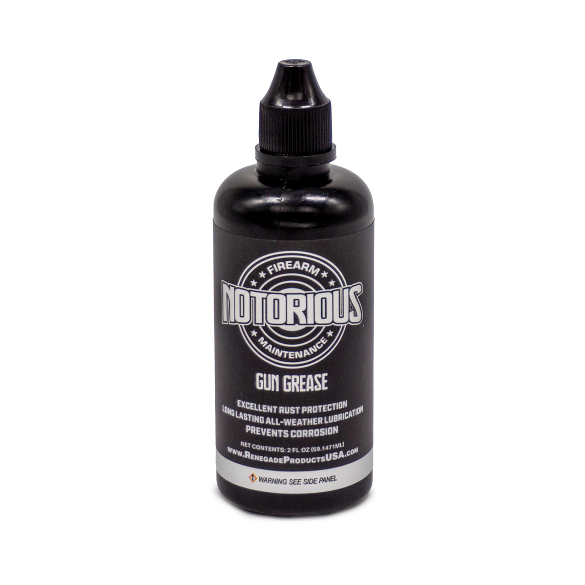 Tube of Notorious Gun Grease with label, designed for maximum lubrication and rust protection.