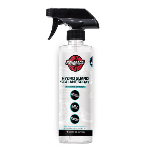 Spray bottle of Renegade Hydro Guard Sealant spray, with advanced SiO2 and synthetic sealer technology for superior shine and protection, UV protection, and enhanced gloss, on white background 