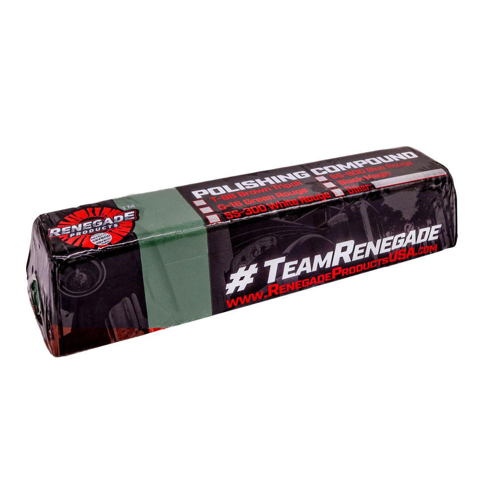 Alt text: Renegade Products metal polishing compounds displayed, ideal for use with buffing wheels to enhance metal surface shine.