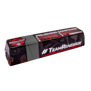 Metal polishing compound bars from Renegade Products, displayed in various types like T88 Brown Tripoli and Q36 Illudium, for effective buffing wheel use.