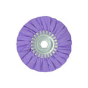 6-inch Mini Airway Buffing Wheels suited for polishing various metals, showing size and compatible safety flanges.