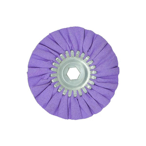 6-inch Mini Airway Buffing Wheels suited for polishing various metals, showing size and compatible safety flanges.