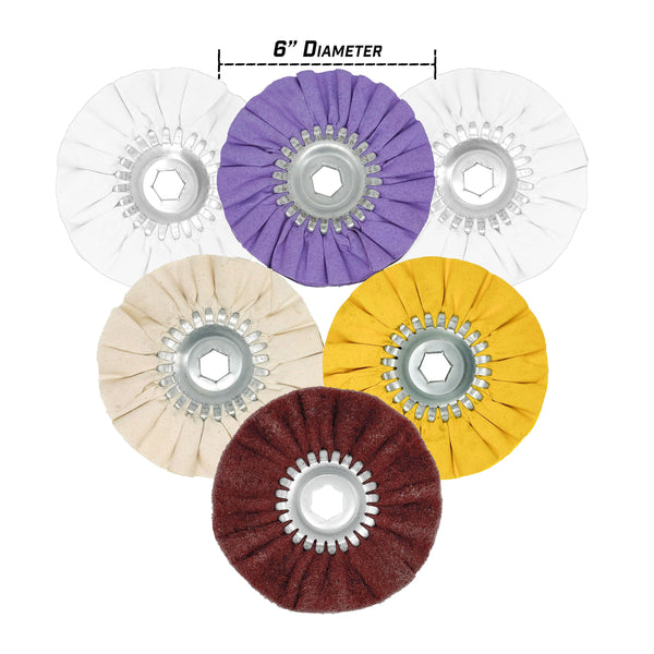 6-inch Mini Airway Buffing Wheels designed for detailed metal polishing on smaller grinders.