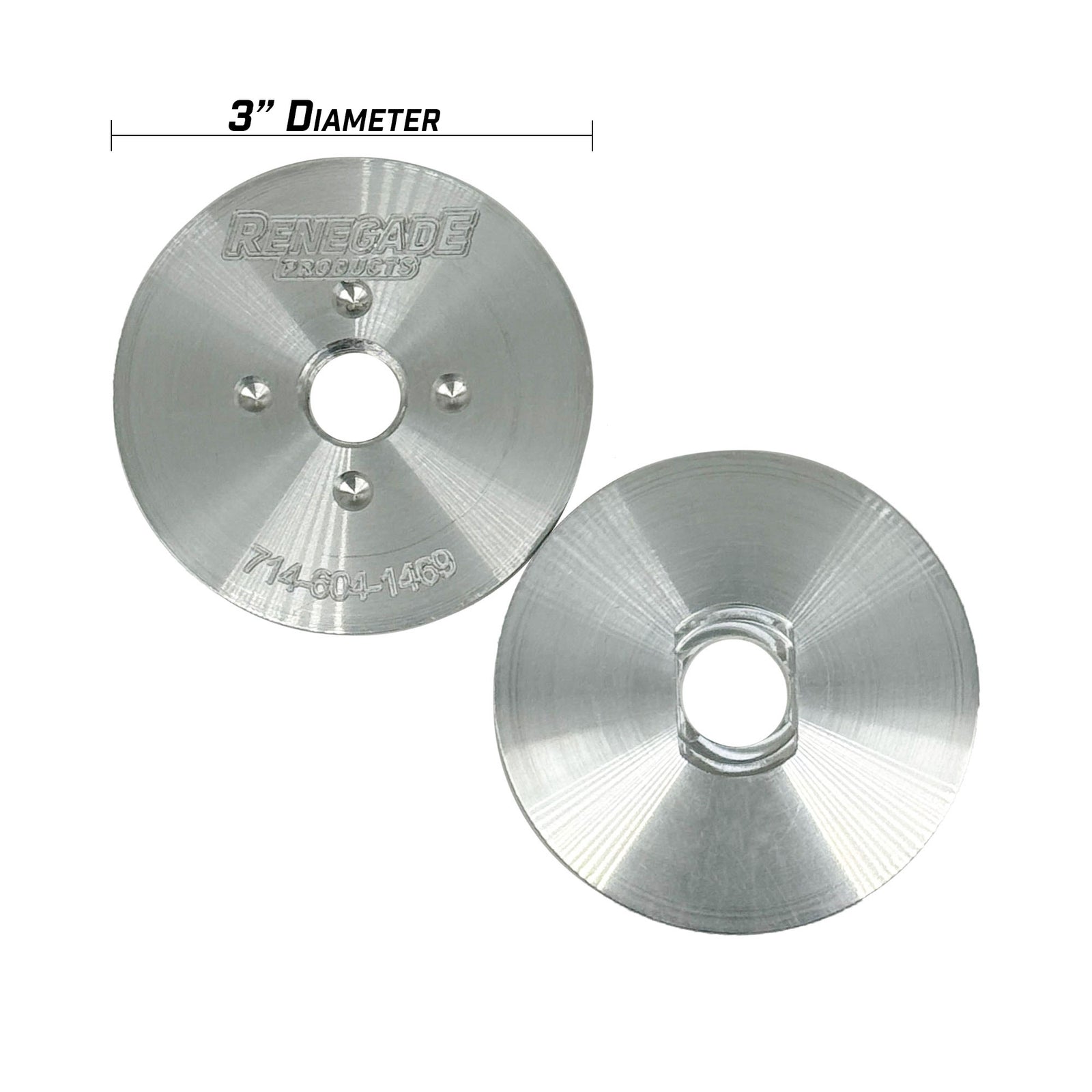 3-inch Mini Insertable Safety Flanges made of billet aluminum for 6-inch Mini Airway Buffing Wheels, essential for secure mounting.