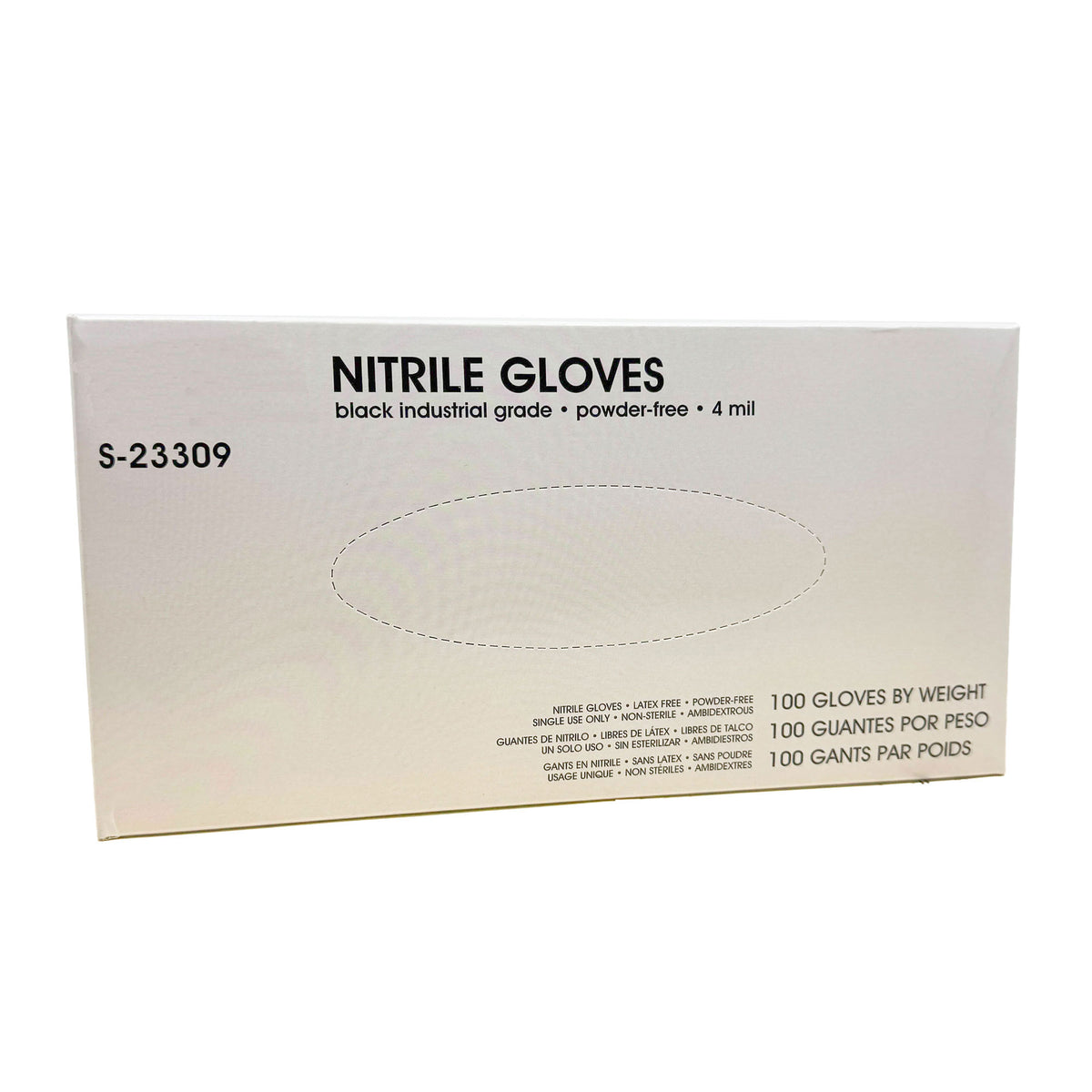 Alt text: Box of 100 Black 4 Mil Nitrile Gloves, latex-free and powder-free, ideal for detailed handwork.