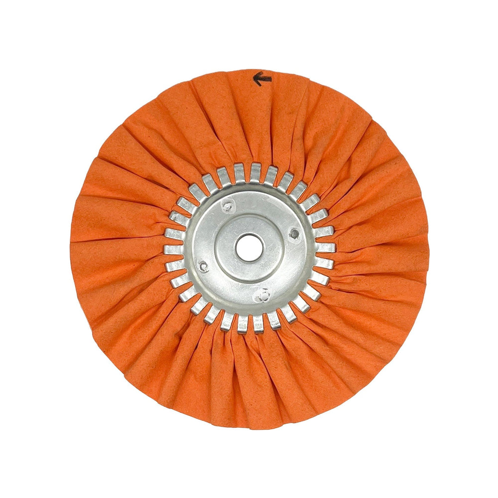 Assorted 9 Solid-Center Airway Buffing Wheels for metal polishing, including orange, yellow, red, and pink options for different metals.