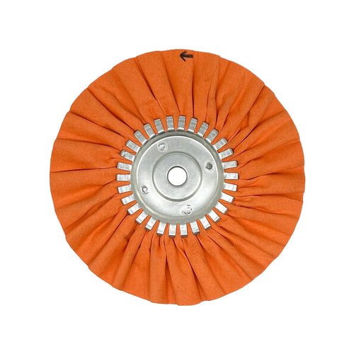 Assorted 9-inch Solid-Center Airway Buffing Wheels, color-coded for different metals, displayed with polishing compounds.