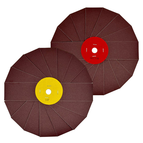 10-inch Renegade Abrasive Pinwheel designed for aggressive surface cleaning, featuring adjustable grit Aluminum-Oxide flaps for metal surfaces.
