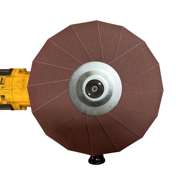 10-inch Renegade Abrasive Pinwheel designed for removing surface imperfections on metal, available in various grits.