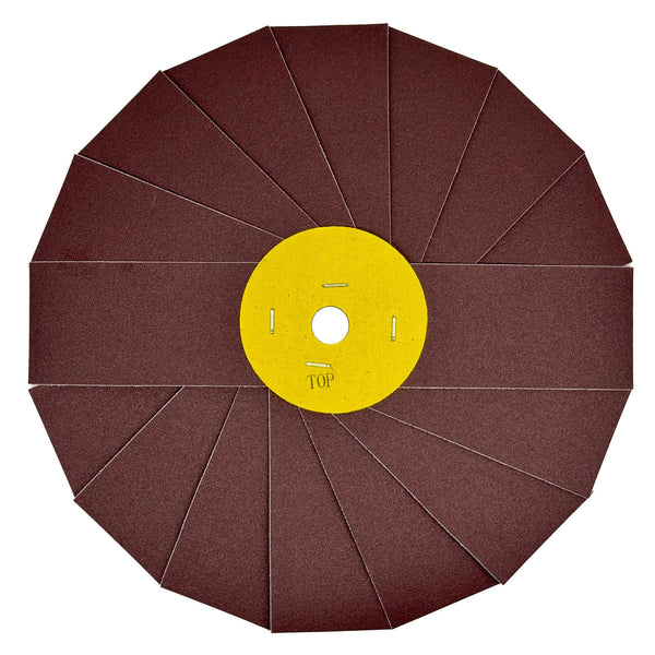 10-inch Renegade Abrasive Pinwheel designed for metal surface preparation, featuring various grit levels and color-coded for easy assembly.