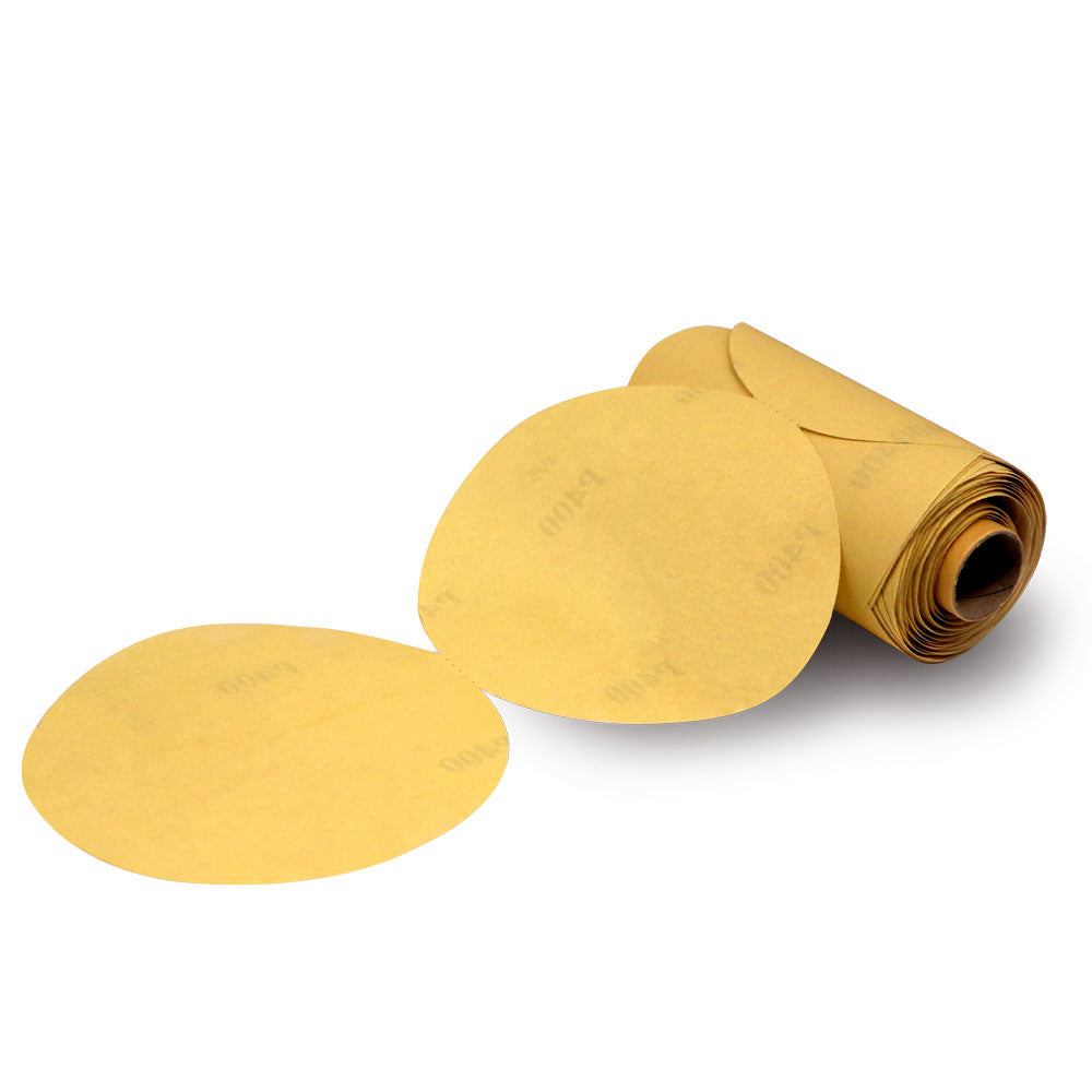 Pack of 100 PSA Aluminum Oxide Sanding Discs in 5 and 6 sizes for metal polishing, ranging from 80 to 800 grit.