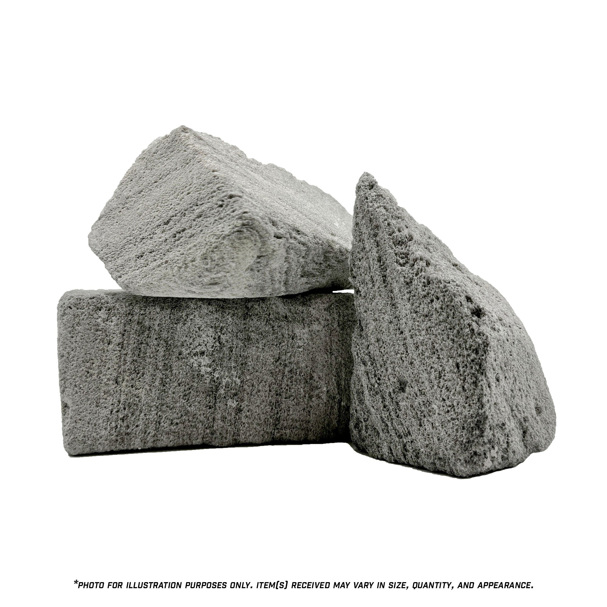 Natural pumice stones for enhancing shine on airway buffing wheels, shown with before and after usage.