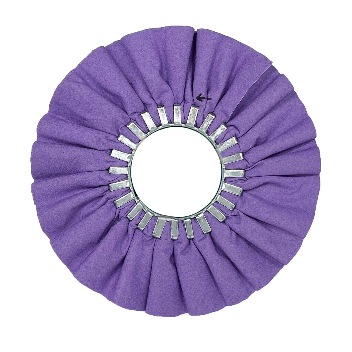Renegade Products Purple Airway Buffing Wheel for Metal Polishing, displayed on a neutral background. This professional-grade buffing wheel is specifically designed for polishing metals, featuring a unique purple coloring and sturdy construction. Ideal for achieving a smooth and reflective finish on a variety of metal surfaces.
