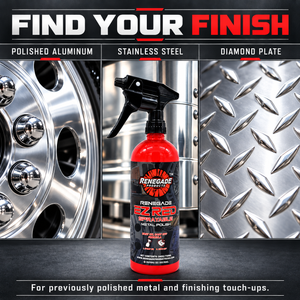 Renegade EZ Red surface guide showing polished aluminum, stainless steel and diamond plate for previously polished metal and finishing touch-ups.