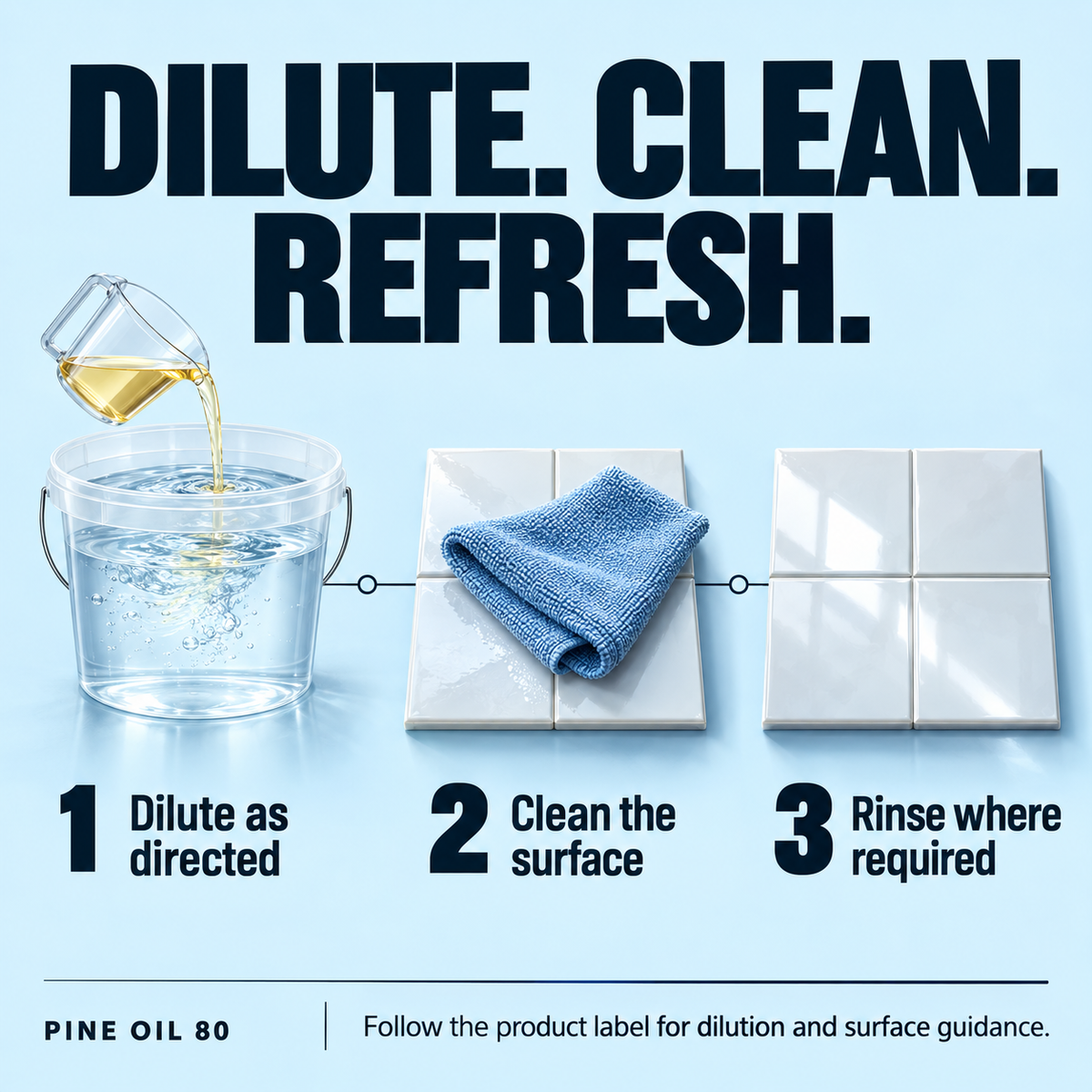 Pine Oil 80 concentrated cleaner for sealed wood, porcelain, countertops and trash bins