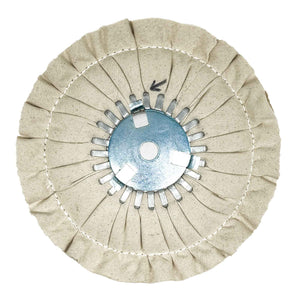 image of renegade products mid-range airway buffing wheel showing single stitch with center plate variant on a white background