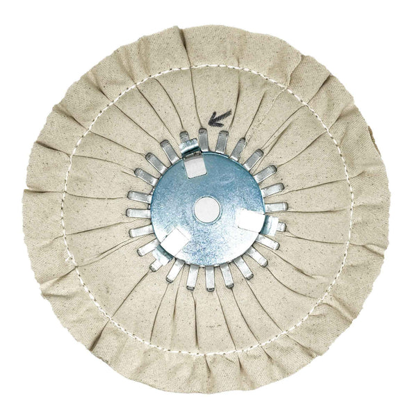 image of renegade products mid-range airway buffing wheel showing single stitch with center plate variant on a white background