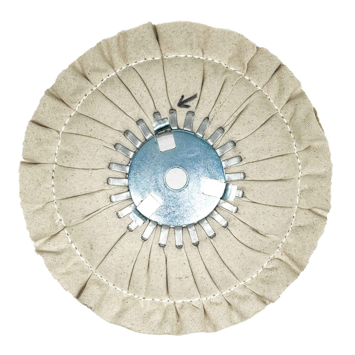 image of renegade products mid-range airway buffing wheel showing single stitch with center plate variant on a white background