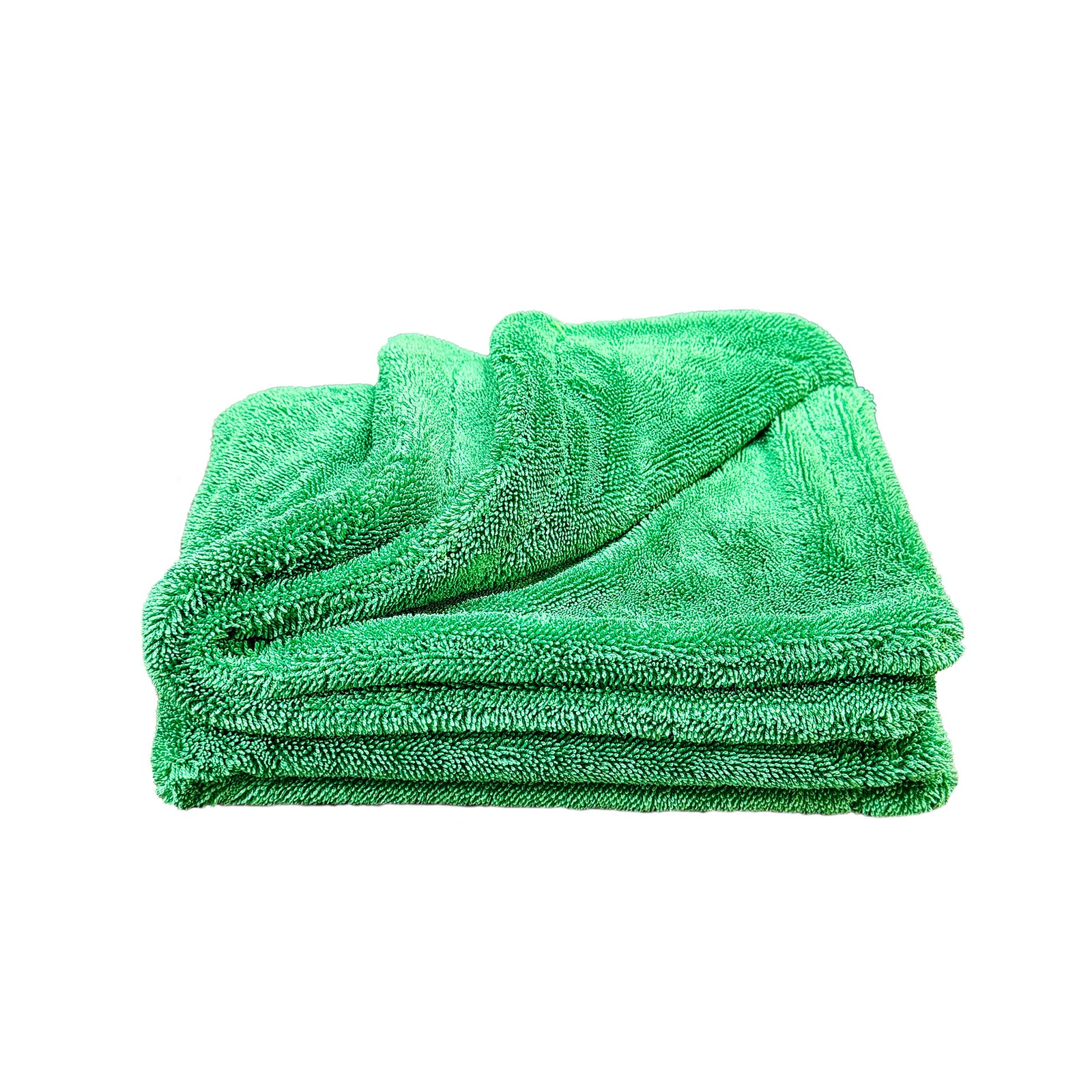 Renegade products green Ultra-Absorbent 24x36 inch Twisted Microfiber Drying Towel with 1200 GSM weight and scratch-free edges on a white background
