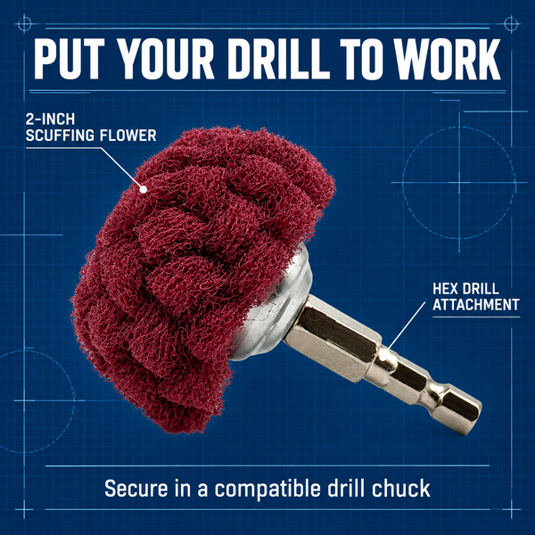 2" Scuffing Flowers - Non-Woven Abrasive with Hex Drill Attachment