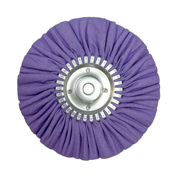 Assorted 9-inch Solid-Center Airway Buffing Wheels for metal polishing, available in various colors for different metal types.