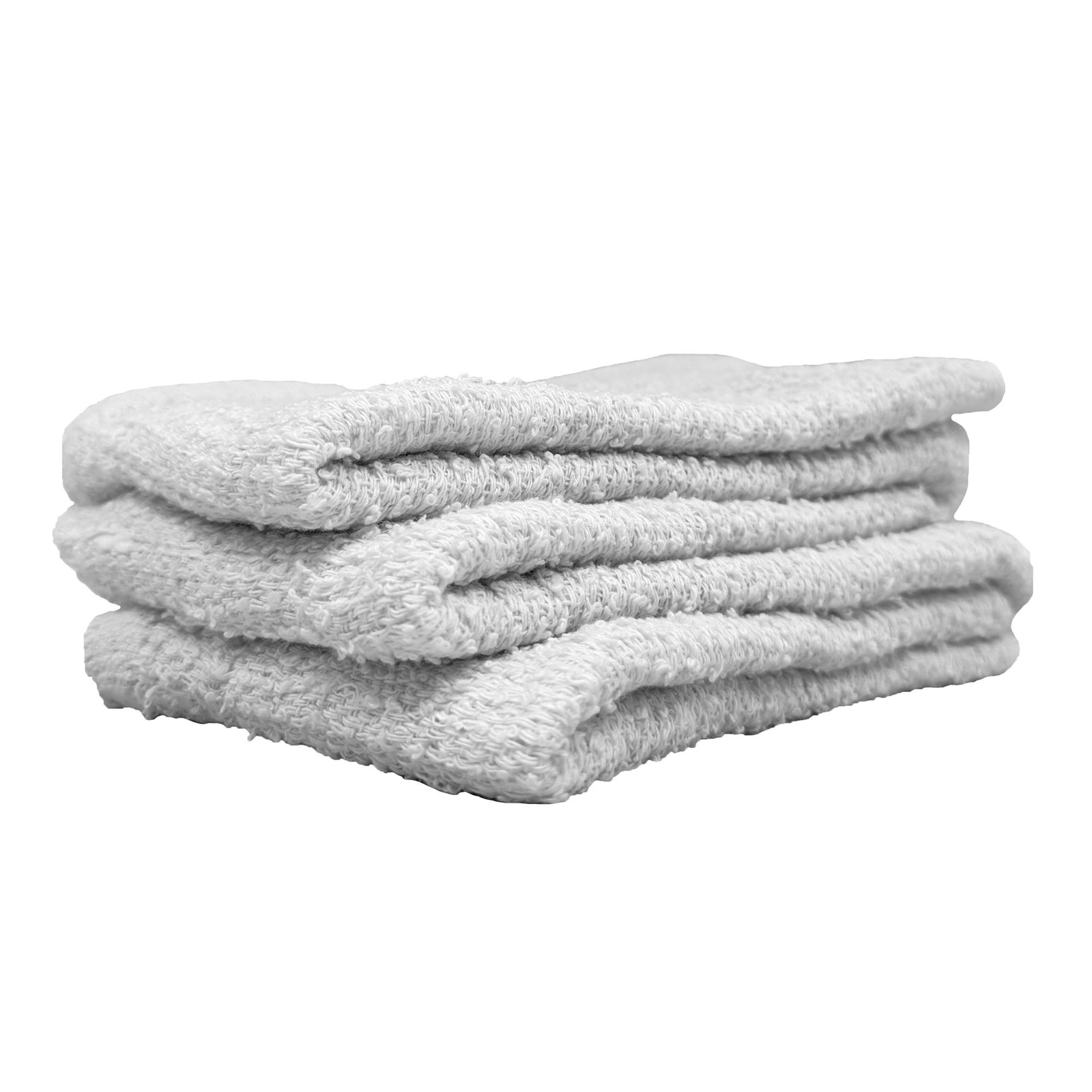 Alt text: Three-pack of 16x19 inch ribbed terry cloth towels, perfect for metal polishing, made of durable 18 oz cotton.