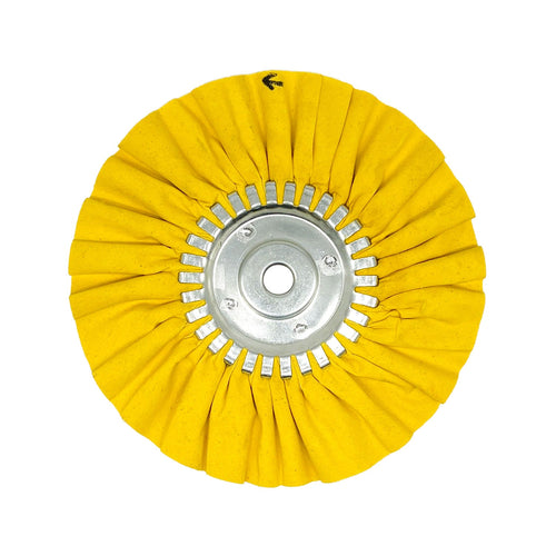 Assorted 9-inch Solid-Center Airway Buffing Wheels designed for metal polishing, available in various colors for different metals.