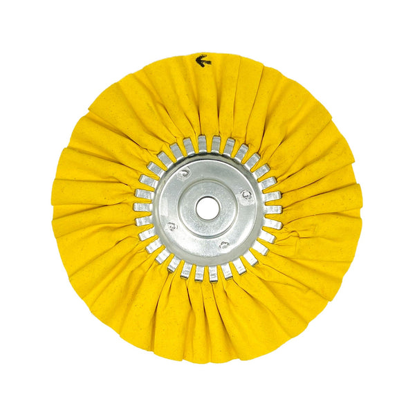 Assorted 9-inch Solid-Center Airway Buffing Wheels designed for metal polishing, available in various colors for different metals.