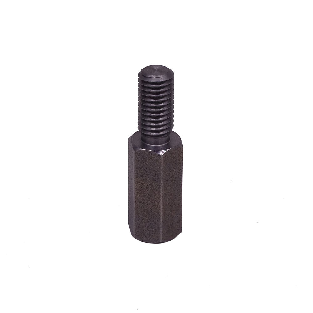Close-up of a 5/8″-11 Angle Grinder Extender Shaft, highlighting its threaded design and 2-inch length for dual buffing wheel capability.