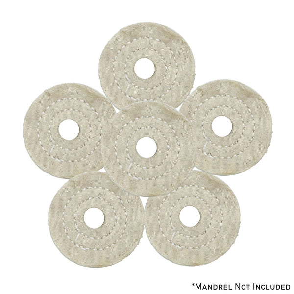 Assorted Mini Buffing Wheels in yellow mill treat and untreated materials, 2-4 inches diameter, for detailed polishing projects.