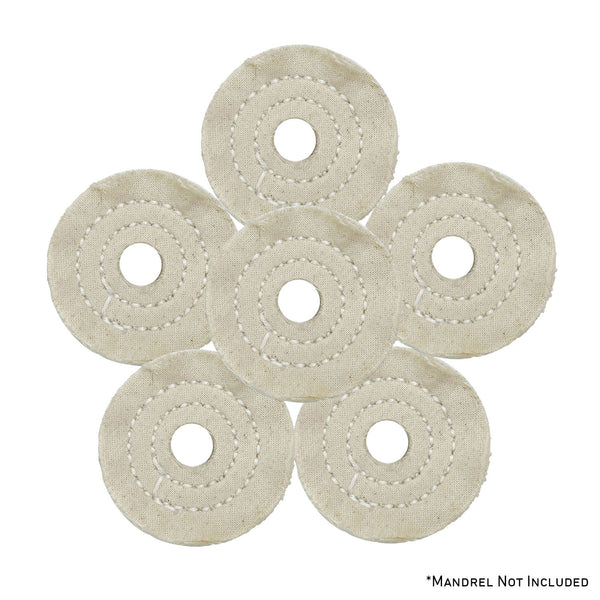 Assorted Mini Buffing Wheels with 1/2 arbor hole, various diameters and ply counts, ideal for detailed metal polishing.