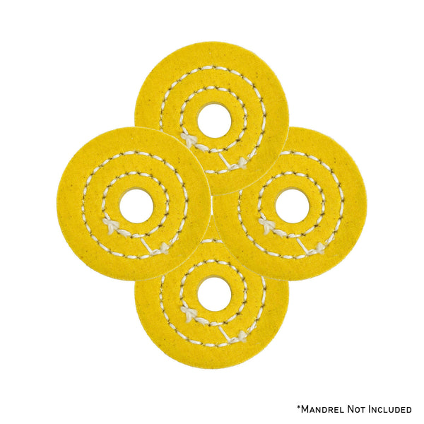 Assorted Mini Buffing Wheels with 1/2 arbor hole, available in different diameters and ply counts for detailed metal polishing.