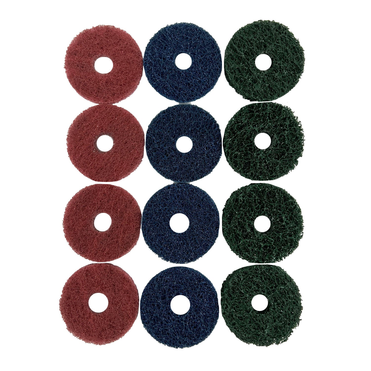 Assorted Mini Surface Prep Buff and Blend Discs with 1/2 Arbor Hole for deburring and cleaning, not including mandrel.
