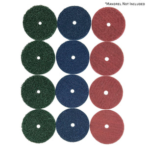 Assorted Mini Surface Prep Buff and Blend Discs with 1/2 arbor hole for deburring and surface cleaning.