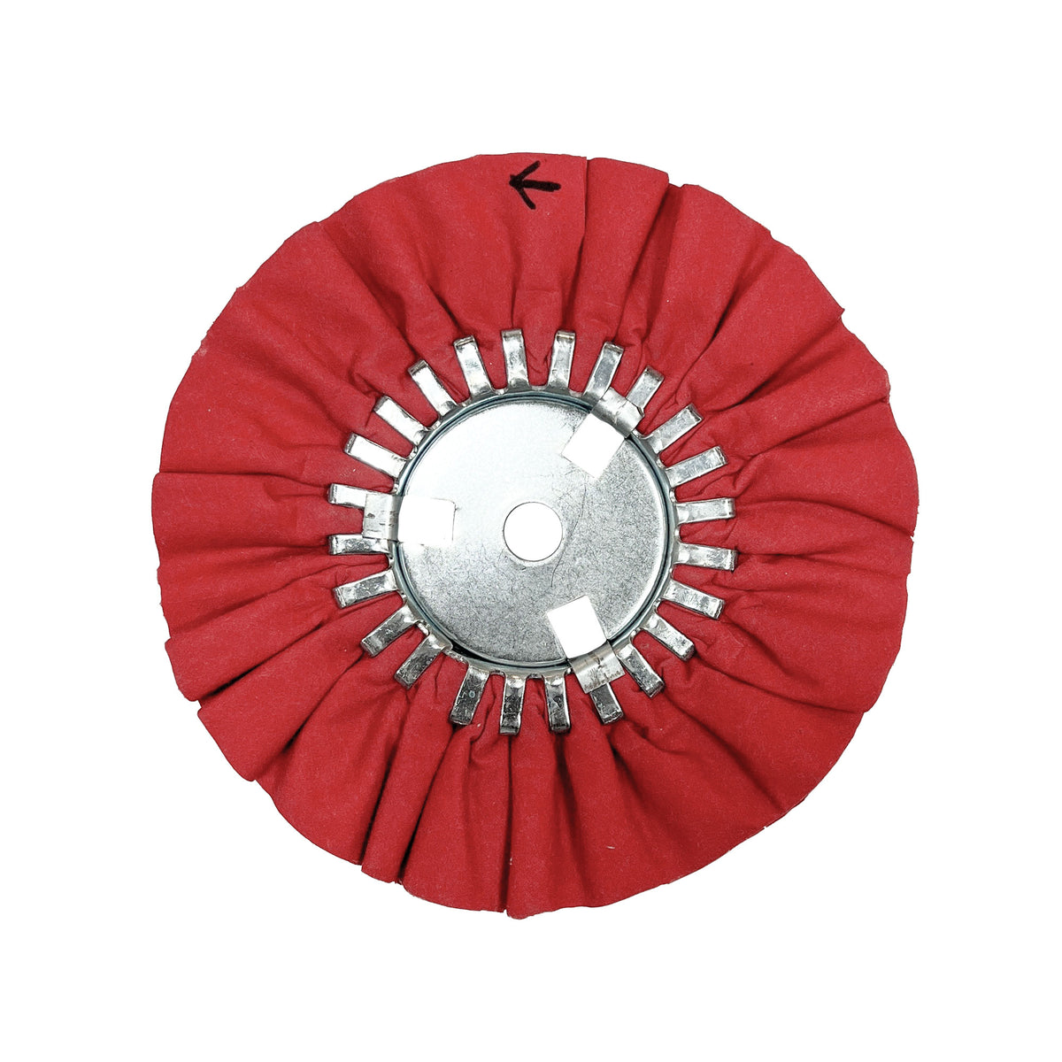 Assorted Airway Buffing Wheels designed for metal polishing, including orange, yellow, red, and pink wheels for various metals.