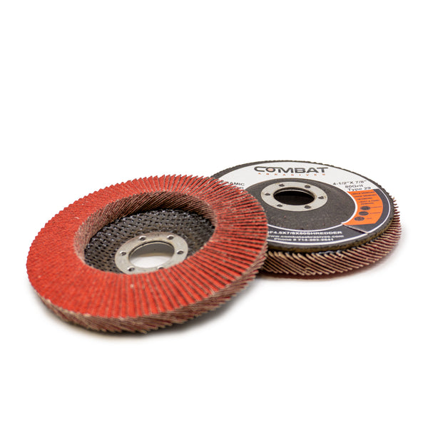 Ceramic Shredder High Density Flap Discs 4-1/2 x 7/8 Type 29, ideal for rapid material removal on metal and wood.