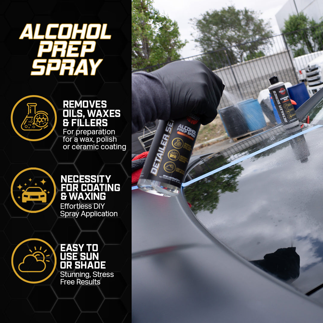 16 Oz bottle of Alcohol Prep Spray for removing oils, residues, and waxes, suitable for vehicle detailing.