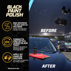 16 oz bottle of Graphene & Ceramic Black Paint Polish for high gloss, scratch resistance, and UV protection.