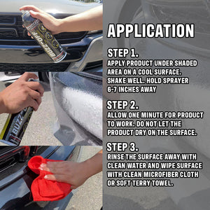 Renegade Buzz-Off Bug Remover bottle with label, designed to safely cleanse vehicle surfaces of bugs and dirt.