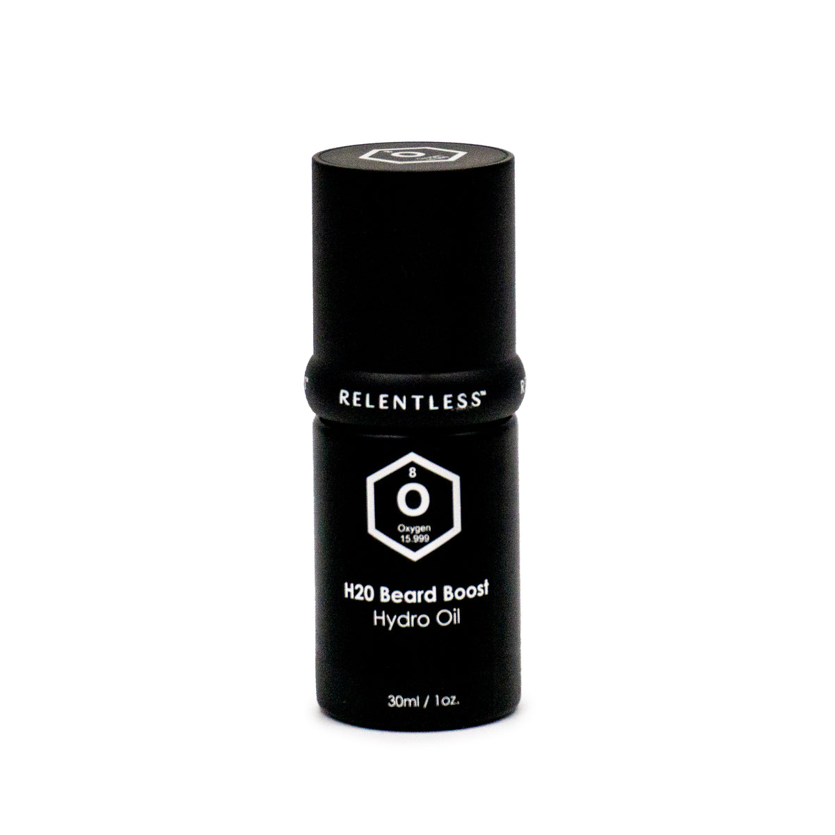 H20 Beard Boost oil bottle with natural ingredients listed for enhancing beard growth and hydration.