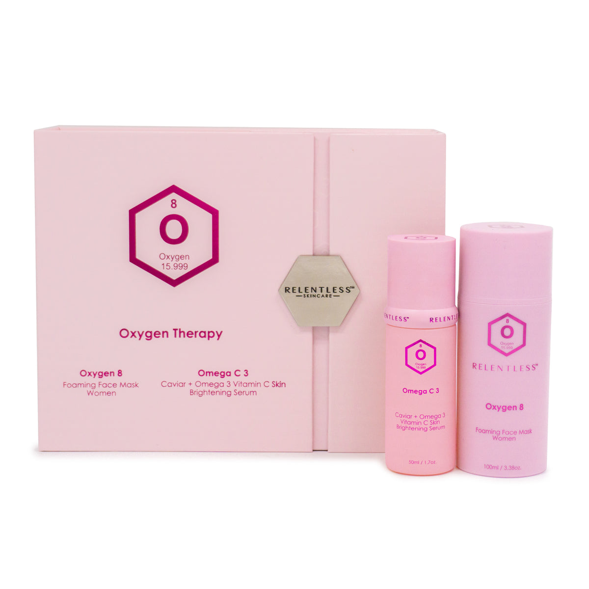 Alt text: Women&#39;s Duo Skincare Set featuring Oxygen 8 Foaming Mask and Omega C Brightening Serum for rejuvenated skin.