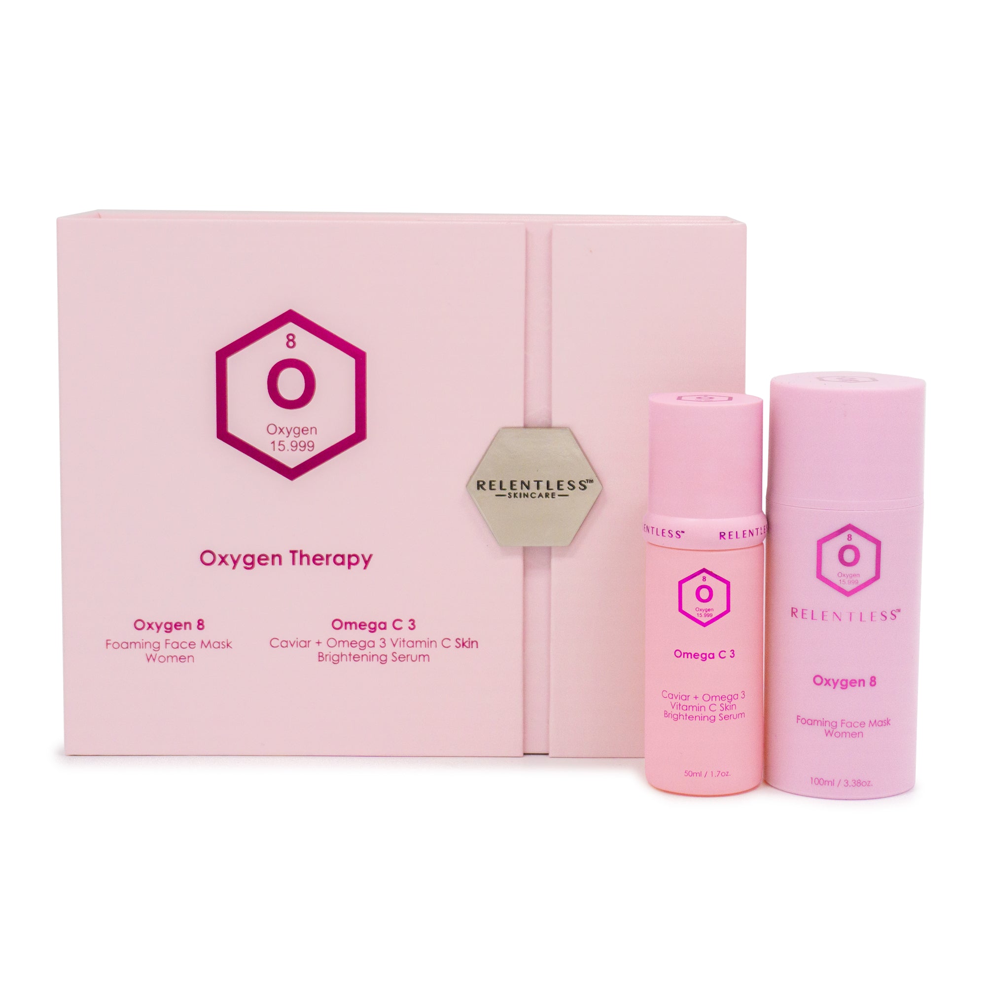 Alt text: Women's Duo Skincare Set featuring Oxygen 8 Foaming Mask and Omega C Brightening Serum for rejuvenated skin.