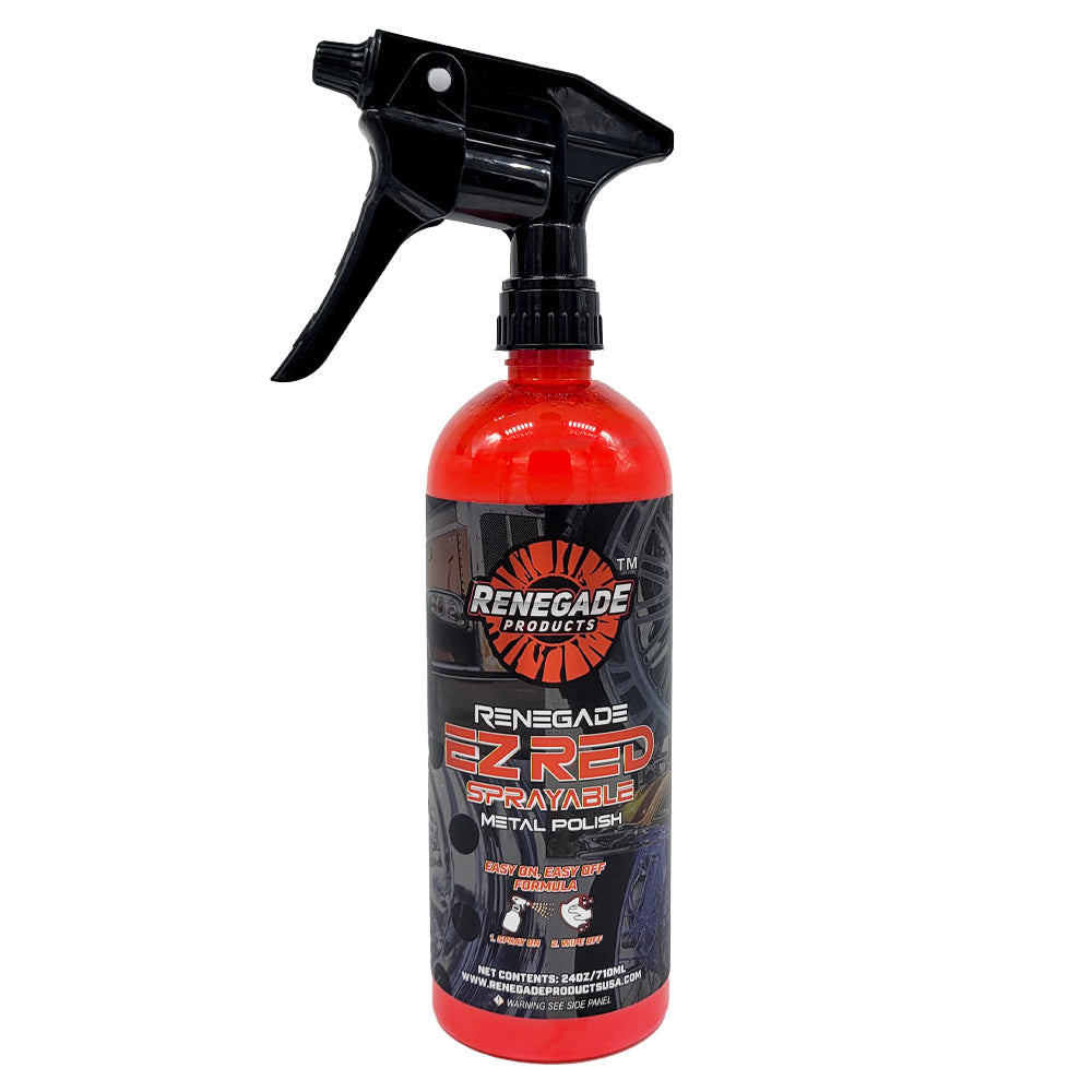 Renegade EZ Red Sprayable Metal Polish bottle ready to restore shine on metal surfaces.