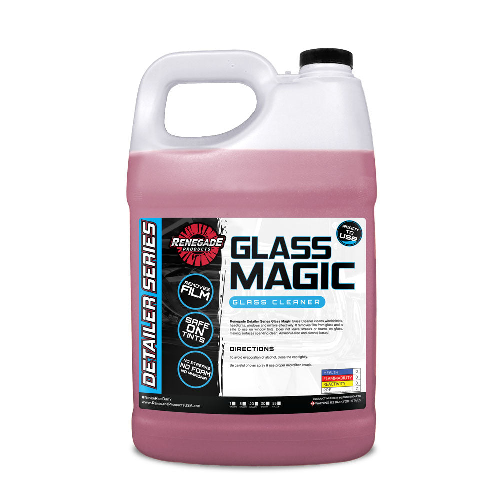 Alt text: Bottle of Glass Magic Ready-to-Use Glass Cleaner, ideal for streak-free cleaning of windows, windshields, and mirrors.