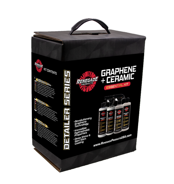Complete Graphene + Ceramic Essential Kit for car detailing with sprays, waxes, wash, and microfiber accessories.