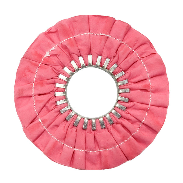 Close-up image of 9 Stitched Airway Buffing Wheels in various colors for metal polishing.