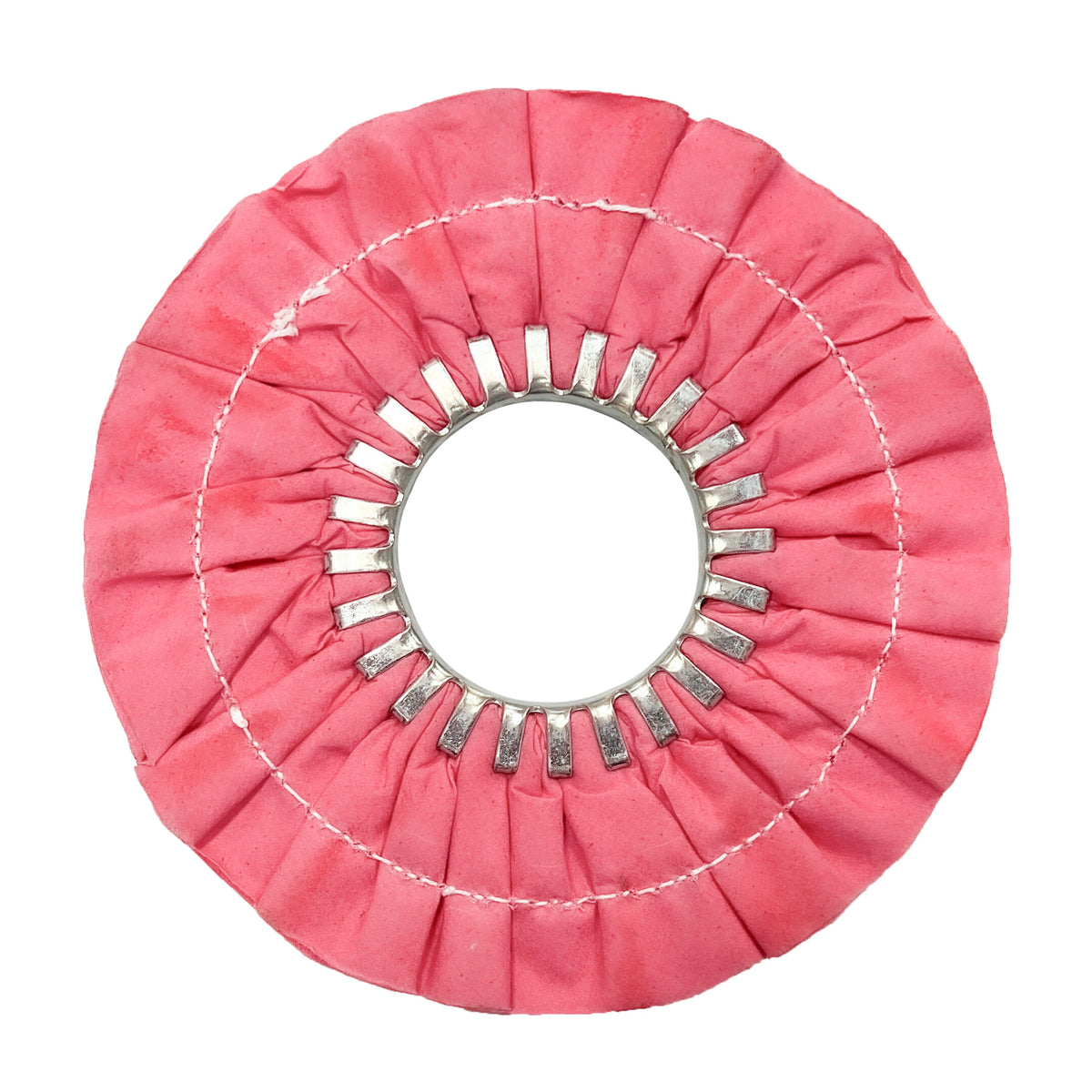 Close-up image of 9 Stitched Airway Buffing Wheels in various colors for metal polishing.