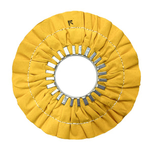 9-inch Stitched Airway Buffing Wheels in various colors for precise metal polishing on aluminum and stainless steel.